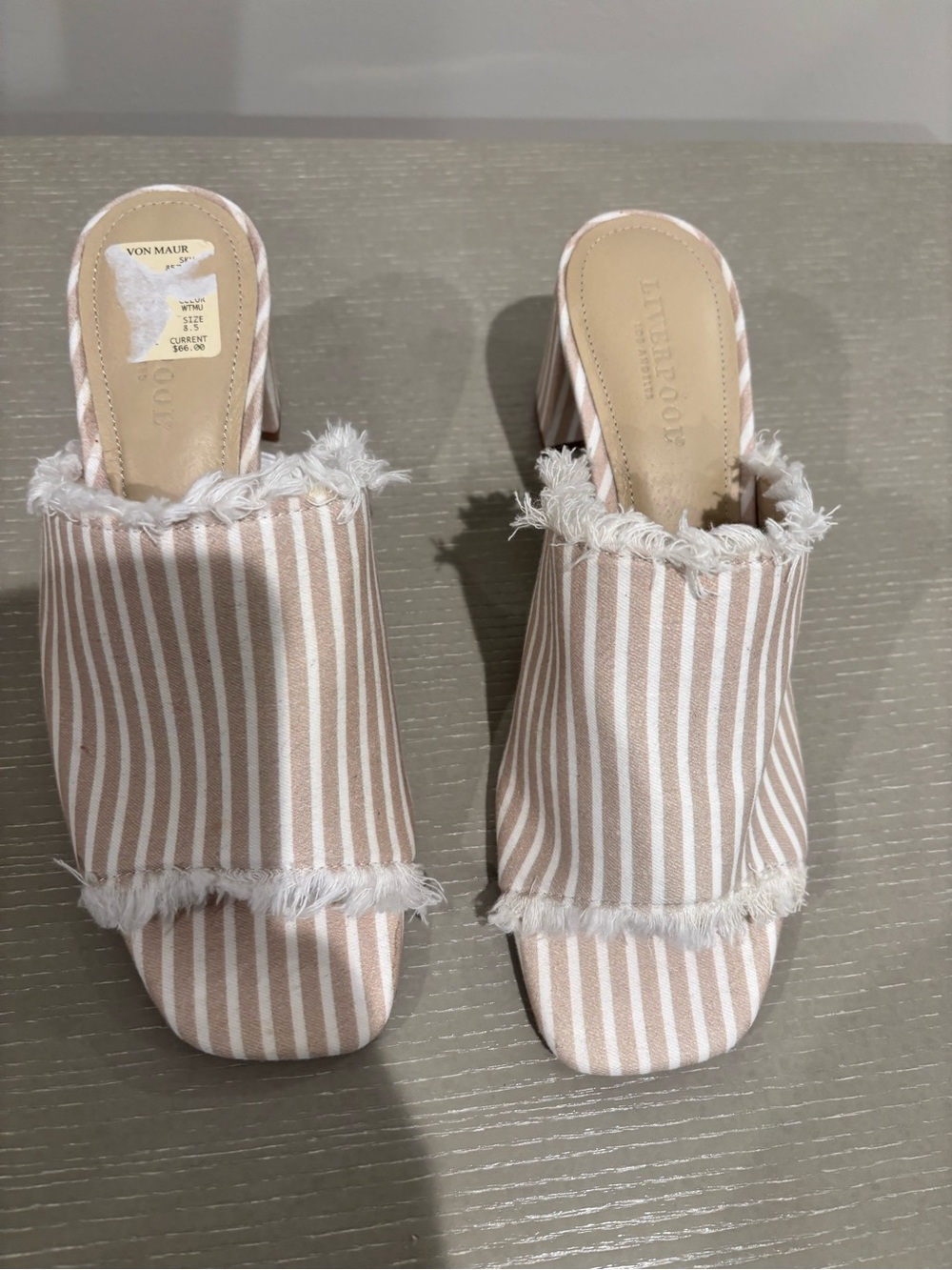 Women's Beige Stripe Fringed Mule Sandals
